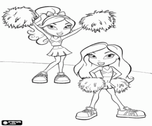 desenho de Dois l�deres de torcida vestida bonecas Bratz para colorir