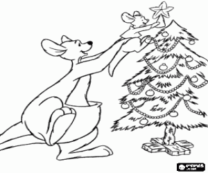 desenho de Dona Can ajudando a Guru a colocar a estrela no topo da �rvore de Natal para colorir