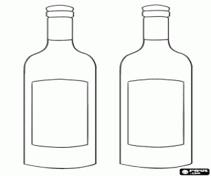 desenho de Duas garrafas de vinho com r�tulo em branco para decorar para colorir