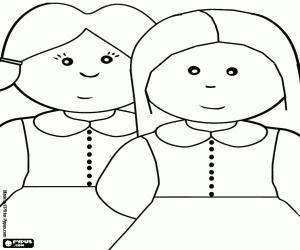 desenho de Duas meninas assistindo cuidadosamente para colorir