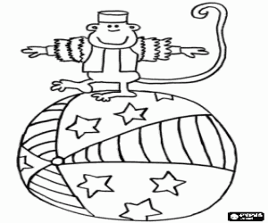 desenho de Elegante macaco andando em uma bola colorida para colorir