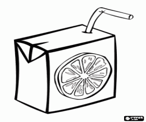 desenho de Embalagen individuai de suco de frutas com uma palha para beber para colorir