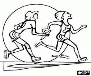 desenho de Estafeta ou revezamento, entrega do testemunho para colorir