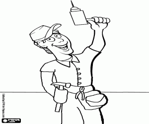desenho de Faz-tudo preparado para trabalhar com uma furadeira e outras ferramentas para colorir