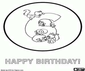 desenho de Feliz anivers�rio com os animais, e � de 6 anos para colorir