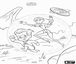 desenho de Flecha e Violeta, em um campo de for�a, no escape dos guardi�es voadores da ilha do S�ndrome para colorir