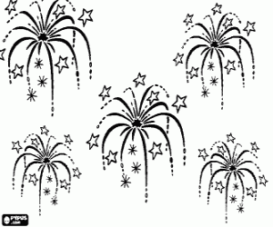 desenho de Fogos de artif�cio na festa de R�veillon de Ano Novo para colorir