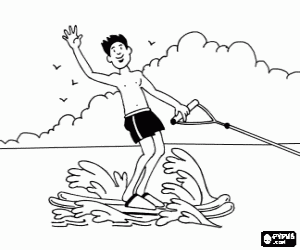 desenho de Garoto agitando a m�o ao exerc�cio de esqui aqu�tico recreativo para colorir
