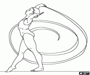desenho de Ginasta r�tmica fazendo alguns movimentos com a fita para colorir