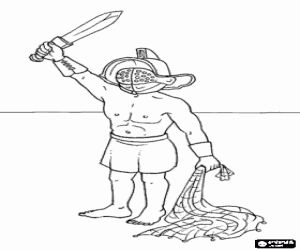 desenho de Gladiator com sua espada sa�da o p�blico no anfiteatro para colorir