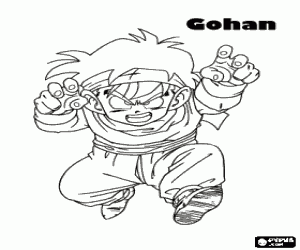 desenho de Gohan e Son Gohan, filho de Goku e Chichi, guerreiro meia-meia Saiyan e humano para colorir