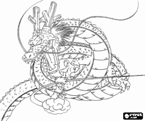 desenho de Goku e Shenlong, o esp�rito de drag�o, que � quando algu�m re�ne todas as sete Dragon Balls e pronuncia a palavra m�gica para colorir