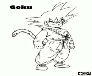 desenho de Goku ou Son Goku, uma crian�a especialista em artes marciais com cauda e com for�a sobre-humana para colorir