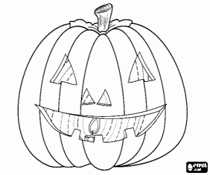 desenho de Grande ab�bora de Halloween com um rosto esculpido e uma vela acesa dentro ou Jack-o