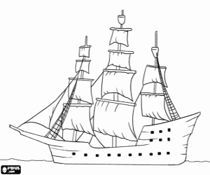 desenho de Grande veleiro de tr�s mastros ou caravela para colorir
