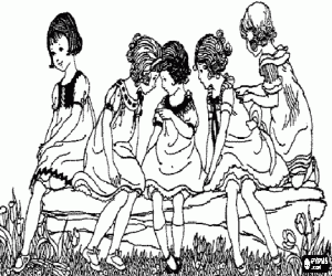 desenho de Grupo de amigas, meninas fazendose confid�ncias para colorir