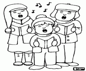 desenho de Grupo de crian�as cantando hinos de Natal para colorir