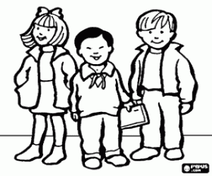desenho de Grupo de crian�as, dois meninos e uma menina para colorir