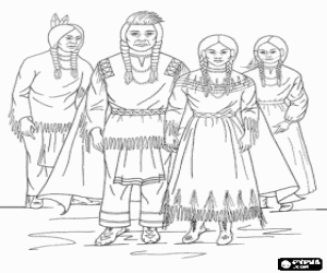 desenho de Grupo de �ndios da tribo de nimipu para colorir