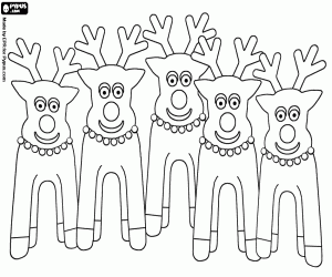 desenho de Grupo de renas de Natal com suas colares para colorir