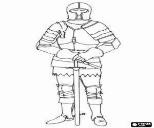 desenho de Guerreiro medieval com armadura e espada para colorir