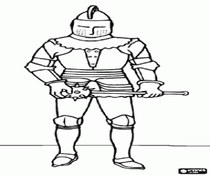desenho de Guerreiro protegido com armadura e capacete e armado com uma ma�a para colorir