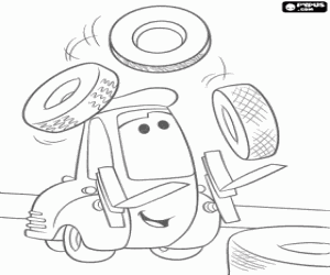 desenho de Guido a empilhadeira trabalhando em sua especialidade, a substitui��o de pneus para colorir