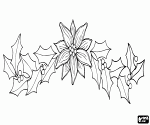 desenho de Guirlanda de Natal feita de uma leiteira e folhas de azevinho para colorir