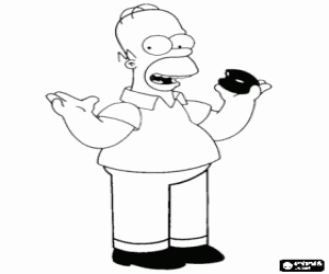 desenho de Homer Simpson comendo uma rosquinha ou um donut para colorir