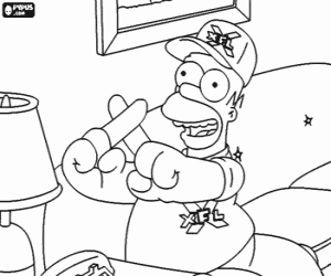 desenho de Homer Simpson sobre o sof� em casa cruzando os dedos para evitar a m� sorte para colorir