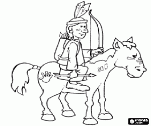 desenho de �ndio a cavalo com suas pinturas de guerra e seu arco e flechas para colorir