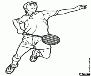 desenho de Jogador de Badminton no salto depois de fazer um smash para colorir