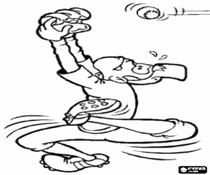desenho de Jogador de beisebol tentando apanhar a bola para colorir