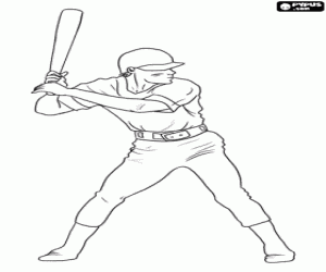 desenho de Jogador profissional de baseball, o rebatedor ou batedor com o bast�o erguido para colorir