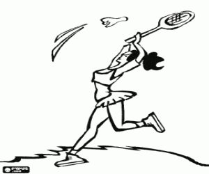 desenho de Jogadora do badminton que realiza um smash para colorir