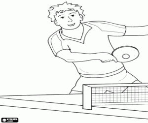 desenho de Jogo de ping pong ou um jogo de t�nis de mesa com o jogador batendo a bola com a raquete para colorir