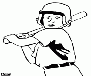 desenho de Jovem jogador de beisebol com seu capacete e bast�o pronto para bater para colorir