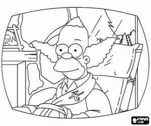 desenho de Krusty, o palha�o, em sua casa em uma cena do seu show na TV para colorir