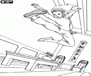 desenho de Kung Fu - Enorme salto en um quarto estilo oriental para colorir
