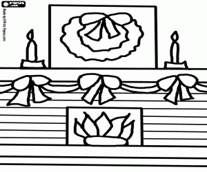 desenho de Lareira com guirlandas e outros enfeites de Natal para colorir