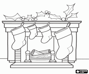 desenho de Lareira no Natal com as meias penduradas e com as decora��es do Natal para colorir