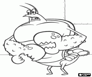desenho de Larry a lagosta � um salva-vidas na praia em Bikini Bottom para colorir