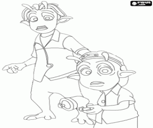 desenho de Lem e Eckle, dois dos protagonistas das aventuras do planeta 51 para colorir