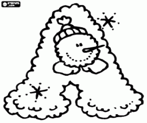 desenho de Letra A com um boneco de neve com chap�u para colorir