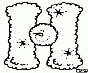 desenho de Letra H com um boneco de neve no centro para colorir