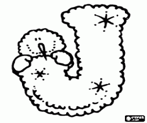 desenho de Letra J com um boneco de neve escondendo por tr�s para colorir
