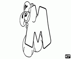 desenho de Letra M com o ratinho travesso para colorir
