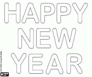 desenho de Letreiro de Happy New Year com letras grandes para colorir