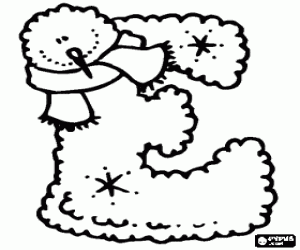 desenho de Letter E com cachecol no inverno para colorir