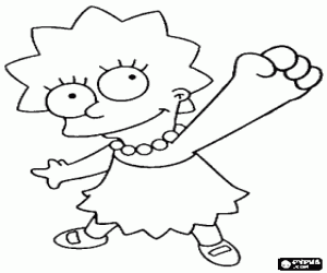 desenho de Lisa Simpsons esticando o bra�o para colorir